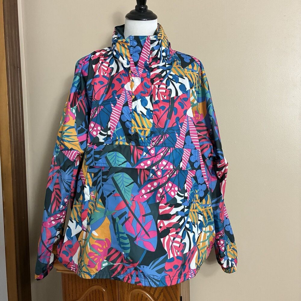 LJ by Lauren James Sz XL Colorful Floral Pullover Wind Rain Hooded Jacket - Picture 11 of 12